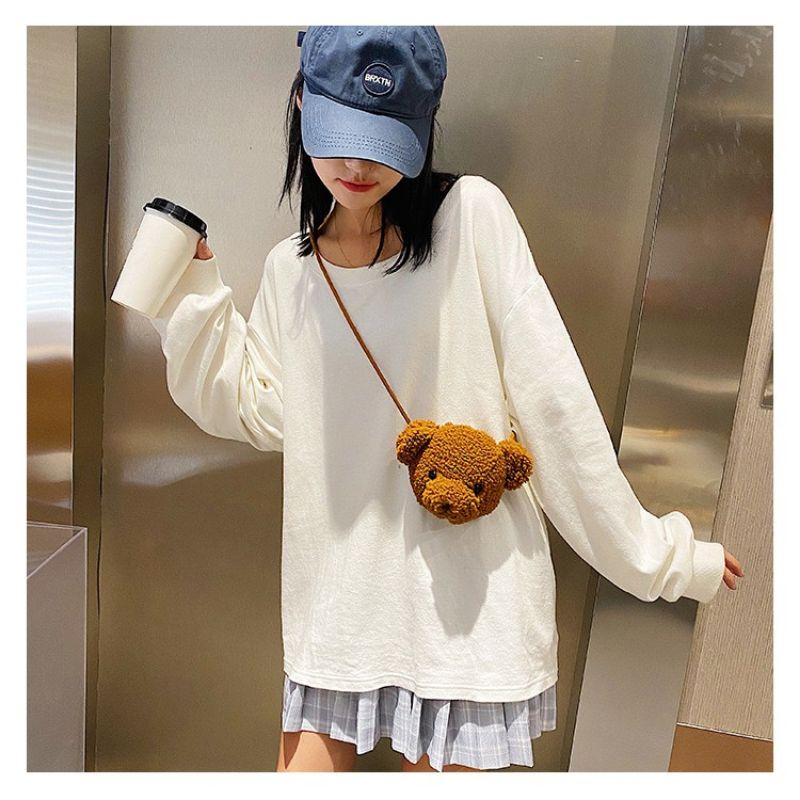 Tas Beruang Selempang Fashion Dewasa &amp; Anak Karakter Bulu Teddy Bear Viral Korea