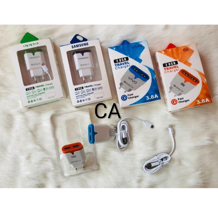 TC T002 /CHARGER BRANDED NEW 3,8A 2USB  MICRO USB/V8/CASAN/CAS HP XIOAMI OPPO VIVO SAMSUNG