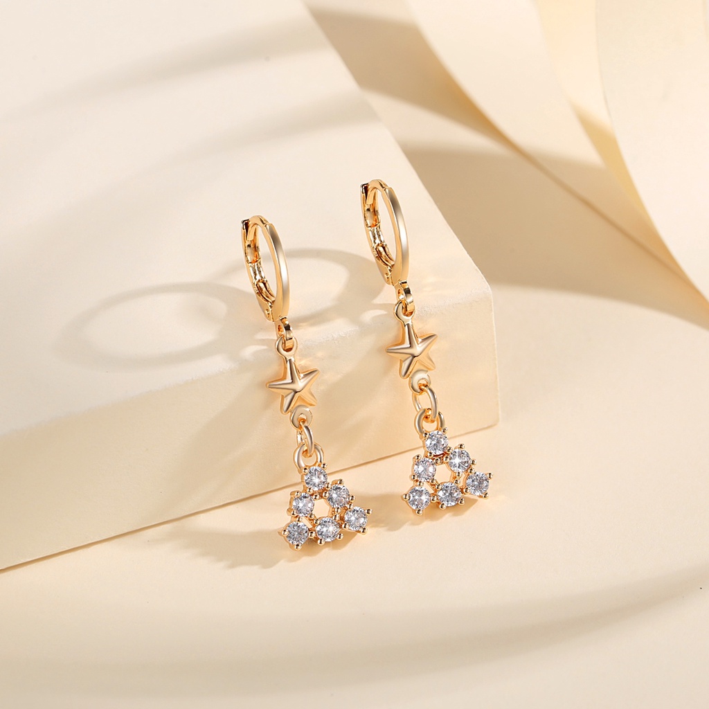 Y517 【COD】Anting-anting bintang sederhana liontin zirkon Anti Karat Titanium Berlapis Emas