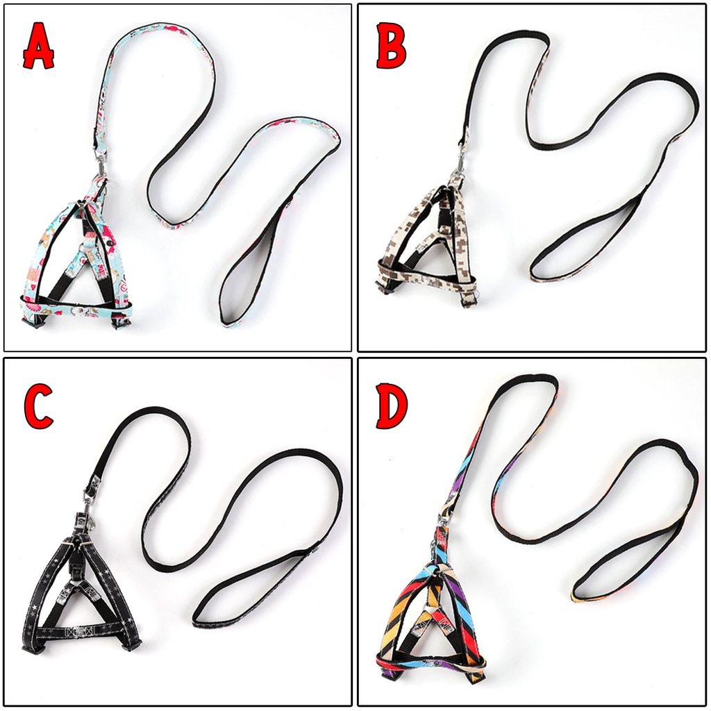 Pet Harness Leash Dog Cat / Tali Tuntun Anjing Kucing Polyester Motif Doky