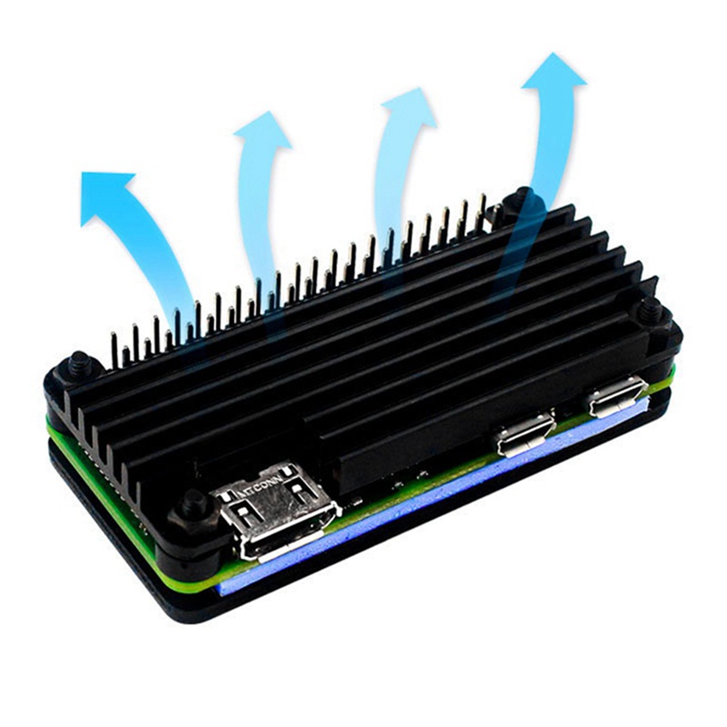 Aluminum Alloy Shell for Raspberry Pi Zero/Zero W/Zero WH 2W Heatsink Passive Cooling Enclouse Black Pin Header