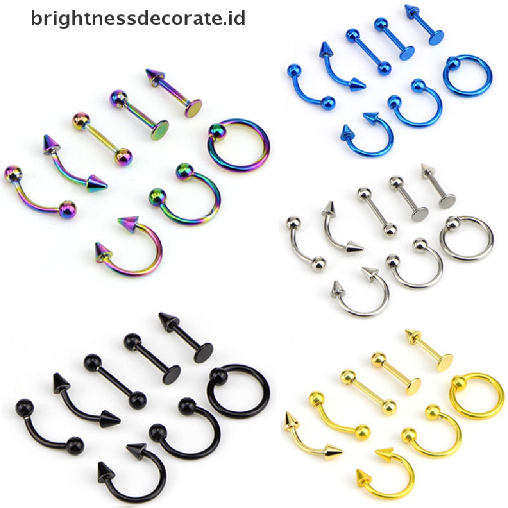 8pcs Cincin Tindik 16g Bahan Stainless Steel Untuk Hidung / Bibir / Telinga / Alis