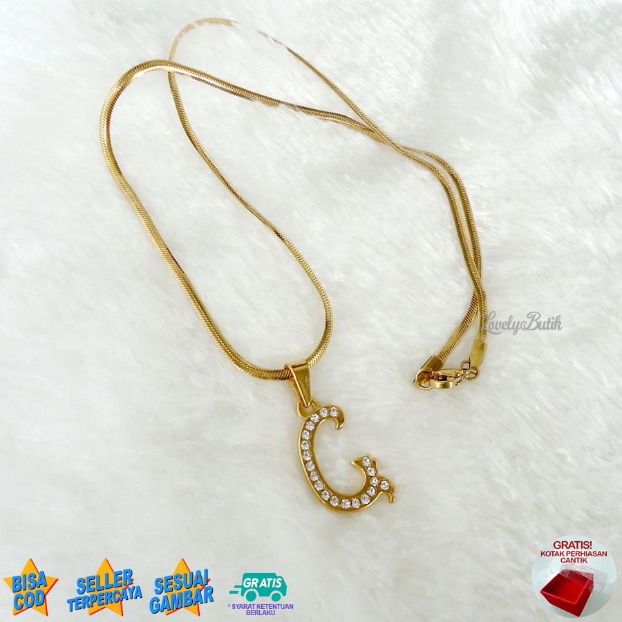 Lovelybutik - Kalung Inisial Huruf Titanium anti karat Kalung hurup Abjad Alphabet Ins G Klasik Bonus Kotak Perhiasan