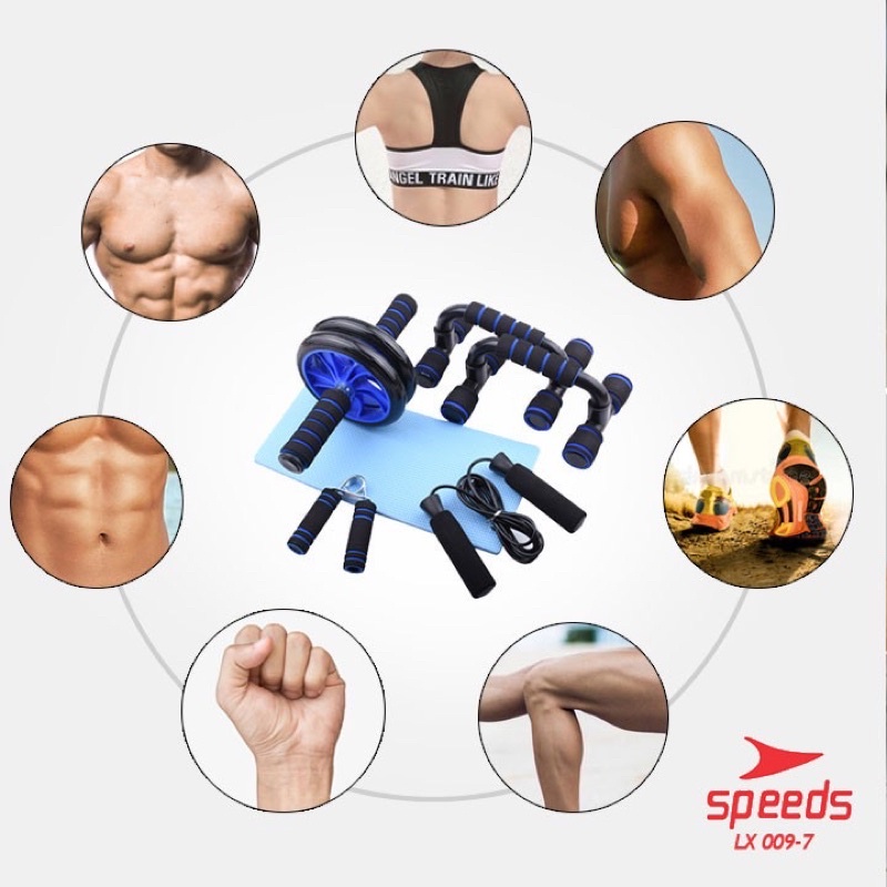 AB Wheel Set SPEEDS Set Alat Fitness Push Up Stand Bar Double Wheel Roller Kit Tali Skipping 009-7-2