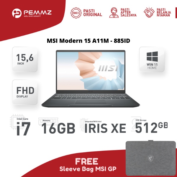 MSI MODERN 15 A11M - 885ID - i7-1195G7 - SSD 512GB - IRIS XE - CARBON GREY