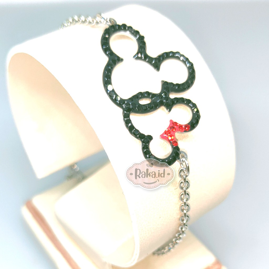 Gelang Tangan Wanita Gelang TITANIUM Mickey Minnie Hitam Perhiasan Wanita Berkualitas 761