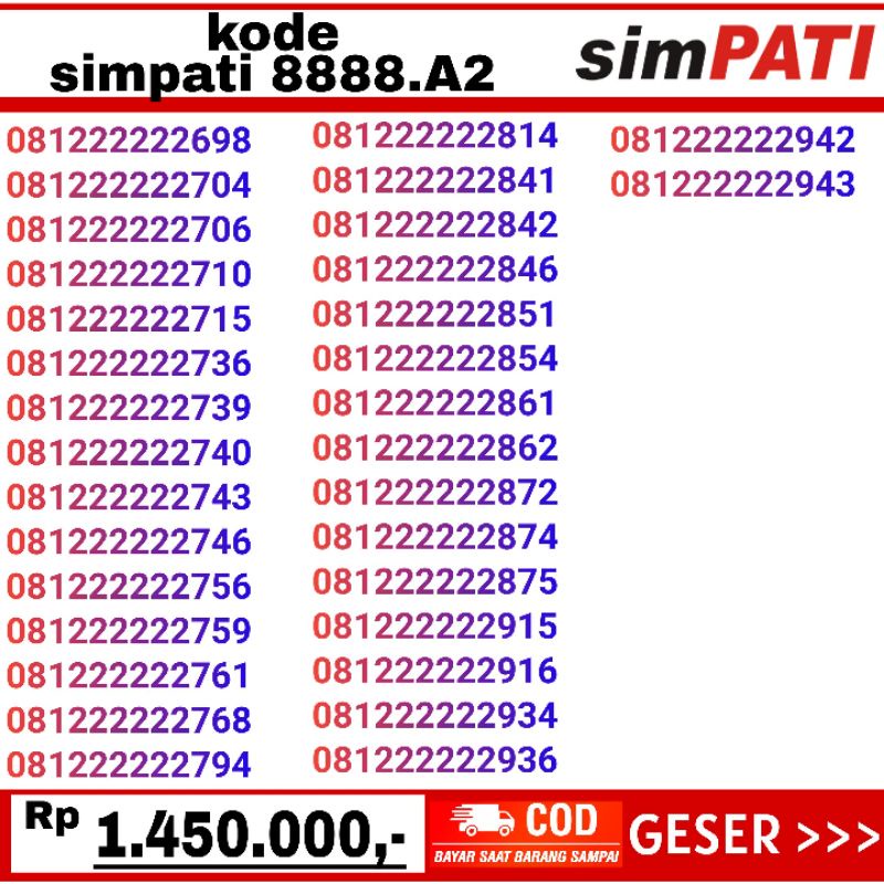 nomor cantik telkomsel simpati 4G LTE 081 2222222 hexa