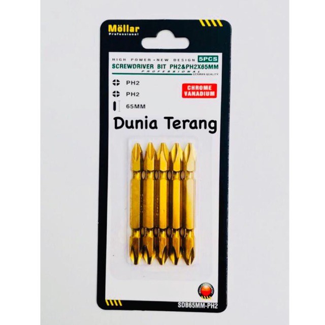 1PCS Mata Obeng Angin MOLLAR PH2PH2 x 65mm CrV - Screwdriver Bit PH2 65 mm Plus Plus ++ Mata Bor Obe