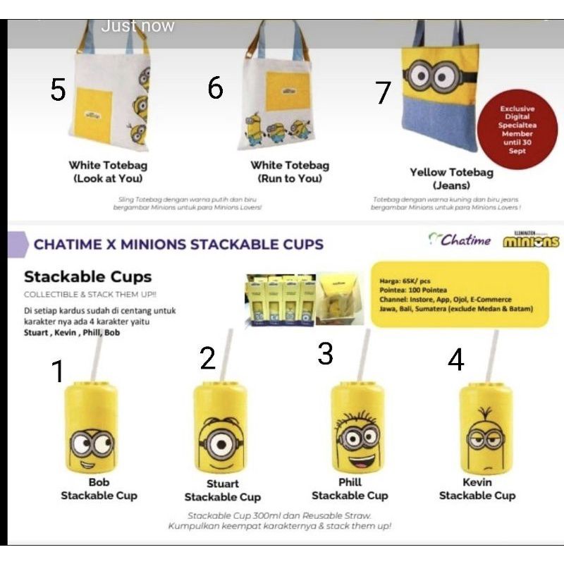 Chatime x Minions Merchandise OFFICIAL / Totebag Minions / Run to you totebag / Look at you totebag