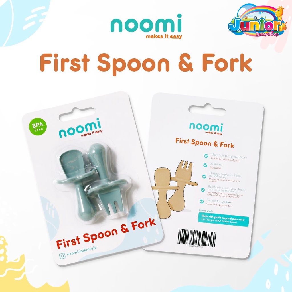 Noomi SIlicone First Spoon &amp; Fork Set - Sendok Bayi