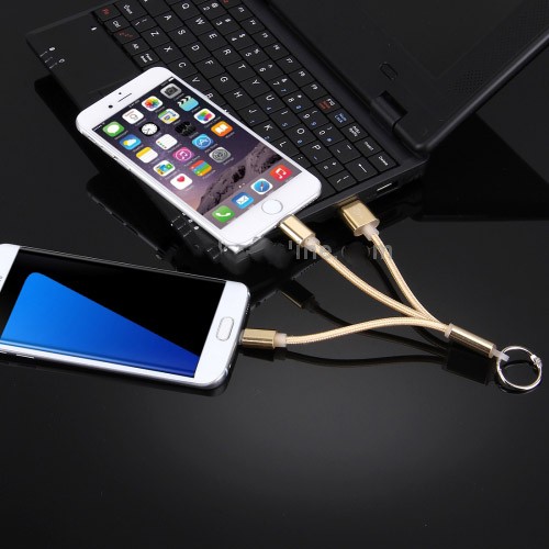 2 in 1 Portable 10cm Woven Style Metal Head 8pin &amp; Micro USB to USB