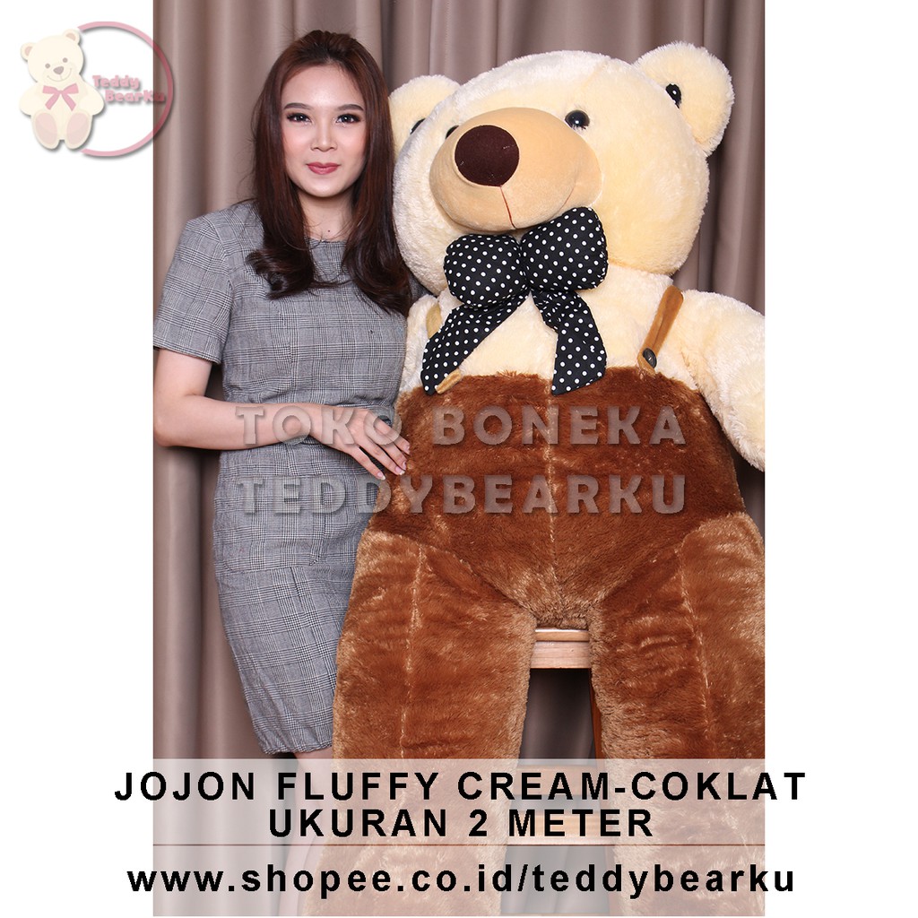 TEDDY BEAR SUPER SUPER JUMBO 2 METER FLUFFY JOJON PREMIUM CREAM - COKLAT