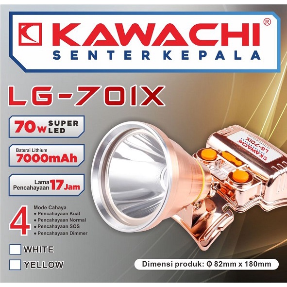 HeadLamp / Senter Kepala Kawachi LG-701X | Senter Kepala Super Terang 70 Watt Kawachi LG 701X | HeadLamp 70W 7000 mAh Tahan 17 Jam Jarak Sorot Jauh | FMS