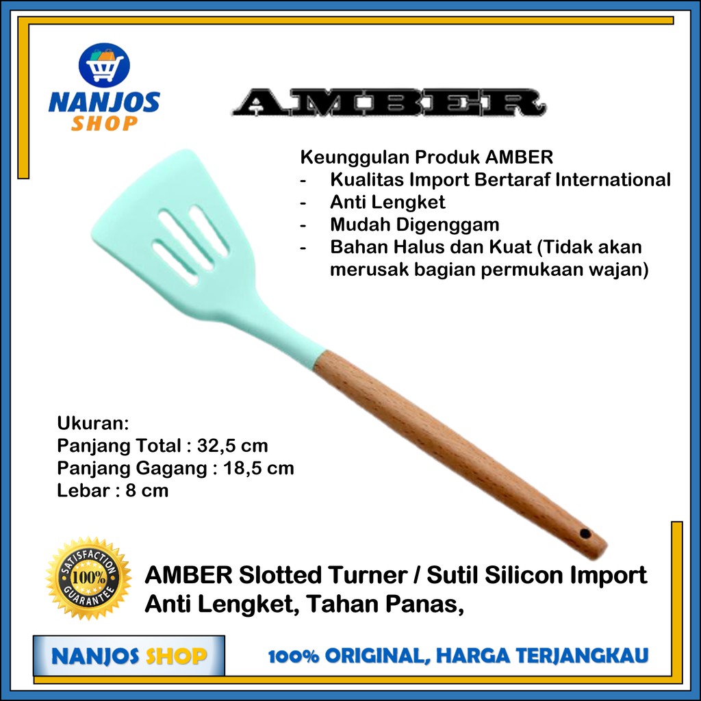 AMBER Slotted Spatula Sutil Silicon Anti Lengket Tahan Panas Import