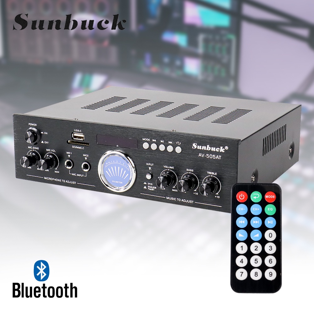 Sunbuck Audio Bluetooth Amplifier Booster HiFi Stereo 2 Channel 100W - AV-505AT - Black