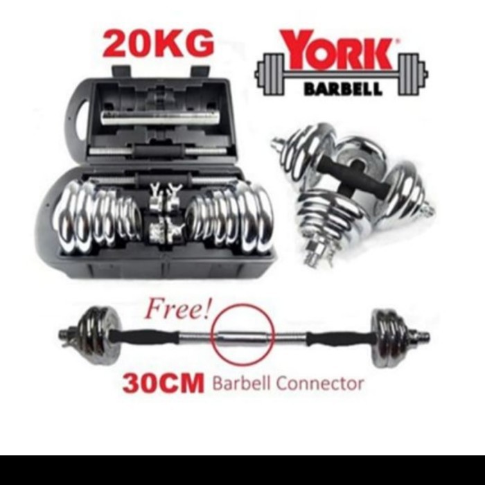 DUMBELL YORK 20KG CHROME/BARBEL 20KG/DUMBELL SET 20 KG