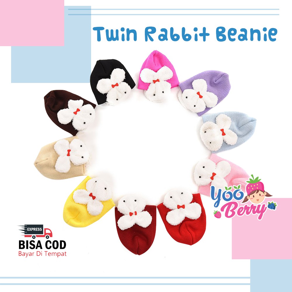 YooBerry Kupluk Bayi &amp; Anak Twin Rabbit Beanie Lucu Berry Mart