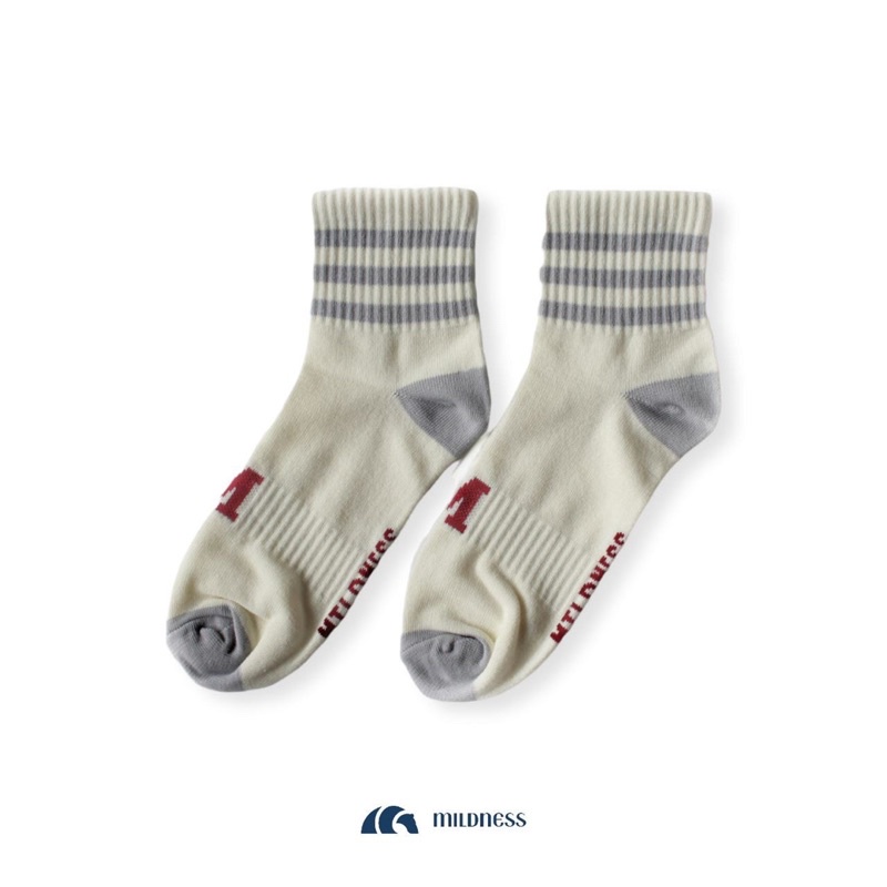 Mildness - Kaos Kaki Ankle Motif Stripe Saint Grey / Socks Pendek Wanita Pria Abu Maroon Unisex