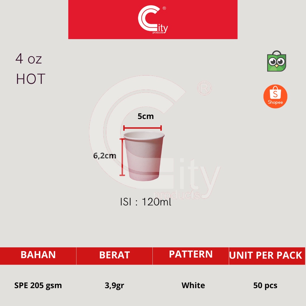 Paper Cup 4oz HOT (120ml) tanpa tutup @100 pcs