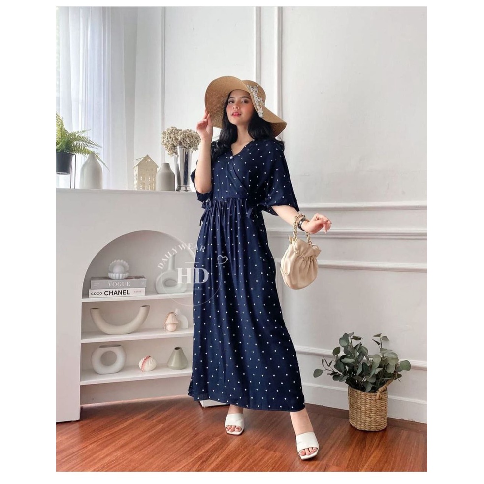 Daster Kimono Busui Tali Samping Panjang Semata Kaki / Daster Kekinian-POLKA NAVI ld120