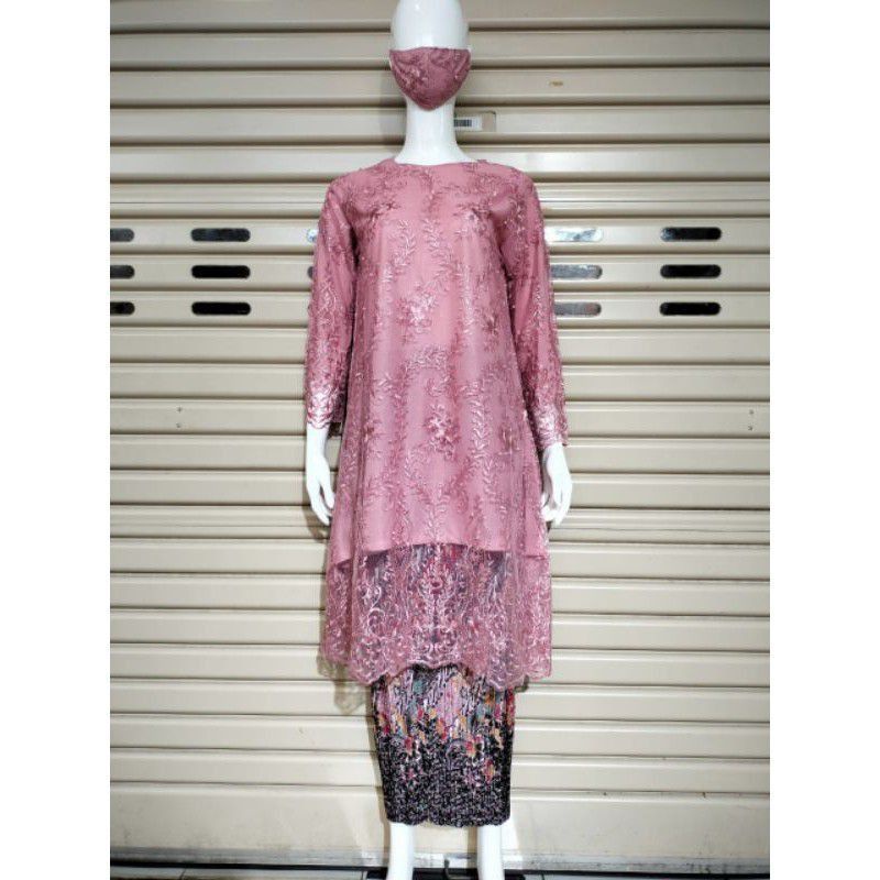 SET KEBAYA TUNIK JUMBO/KEBAYA TUNIK TULLE JUMBO LD 120/KEBAYA MODERN/BAJU KEBAYA/KEBAYA JUMBO/KEBAYA-Dustypink