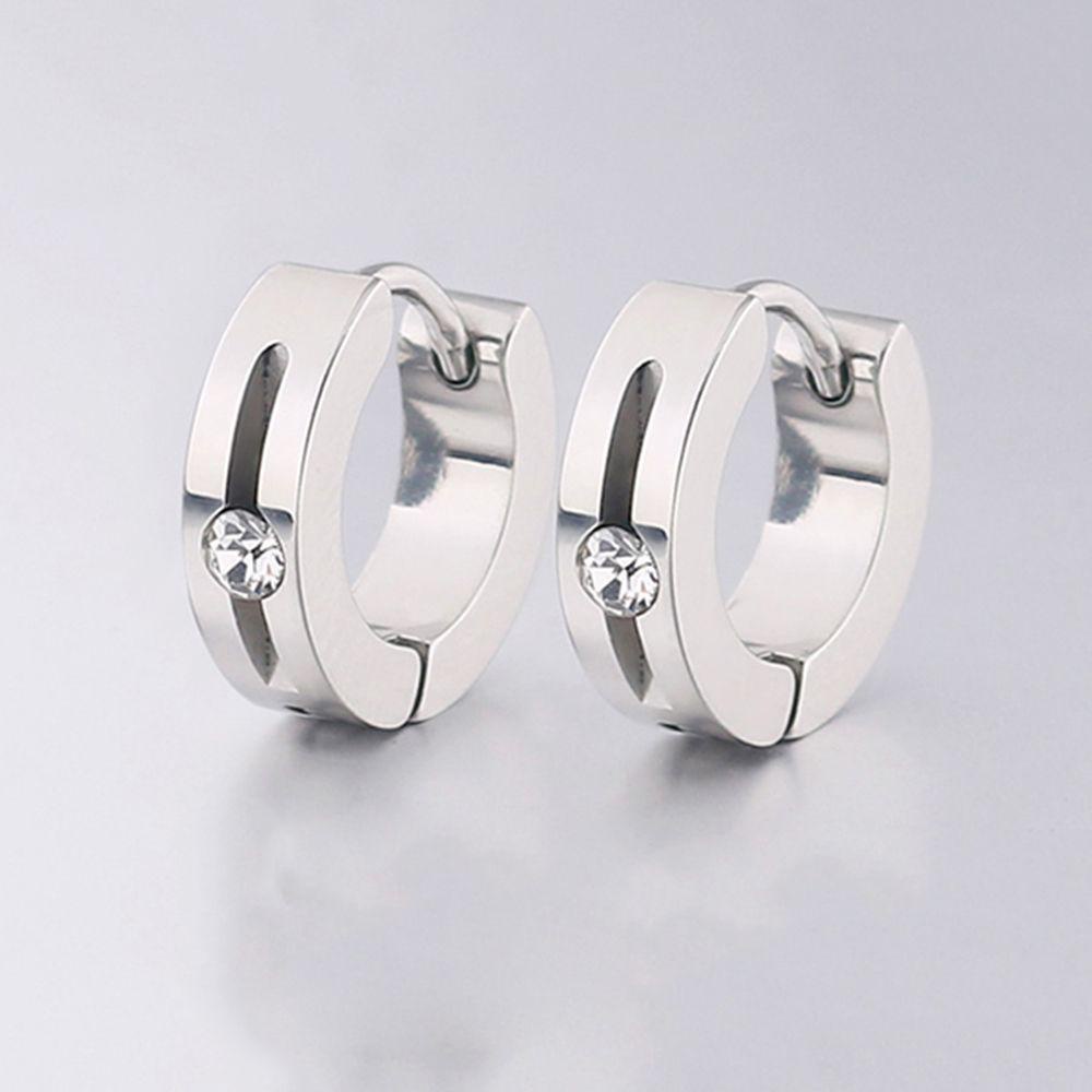 Anting Buckle Geometris Bahan Titanium Steel Gaya Korea Untuk Pria Dan Wanita