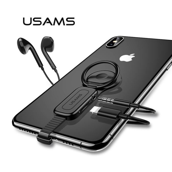 USAMS AU06 Lightning To 3.5MM + Lightning Ring Holder Adapter