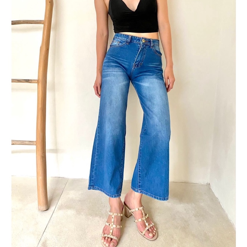 HOPYLOVY Celana Jeans Wanita Kulot Highwaist Jeans BF Qamara