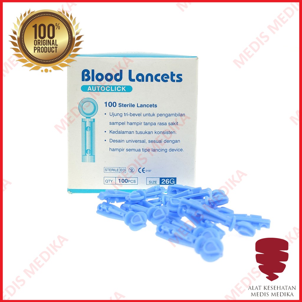 Blood Lancet Autoclick 26G Onemed Jarum Alat Ambil Darah Bekam 26 G Isi 100