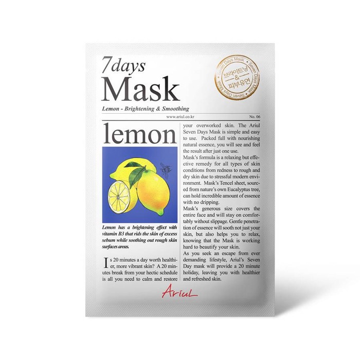6022ws Ariul 7 Days Sheet Mask Bpom Original / Masker Wajah Korea Tissue - Lemon Cs201Cs