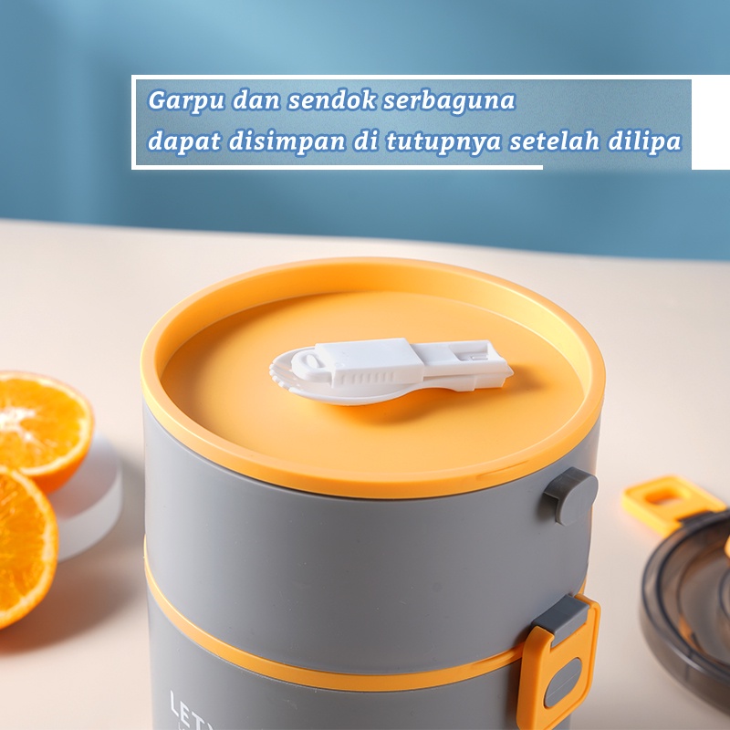 Letyeah &amp; Anantagt Kotak Makan Anti Tumpah Warna 2 susun 1600ml/Lunch Box Free Sendok/Tempat Makan plastik siang bulat karater BPA free