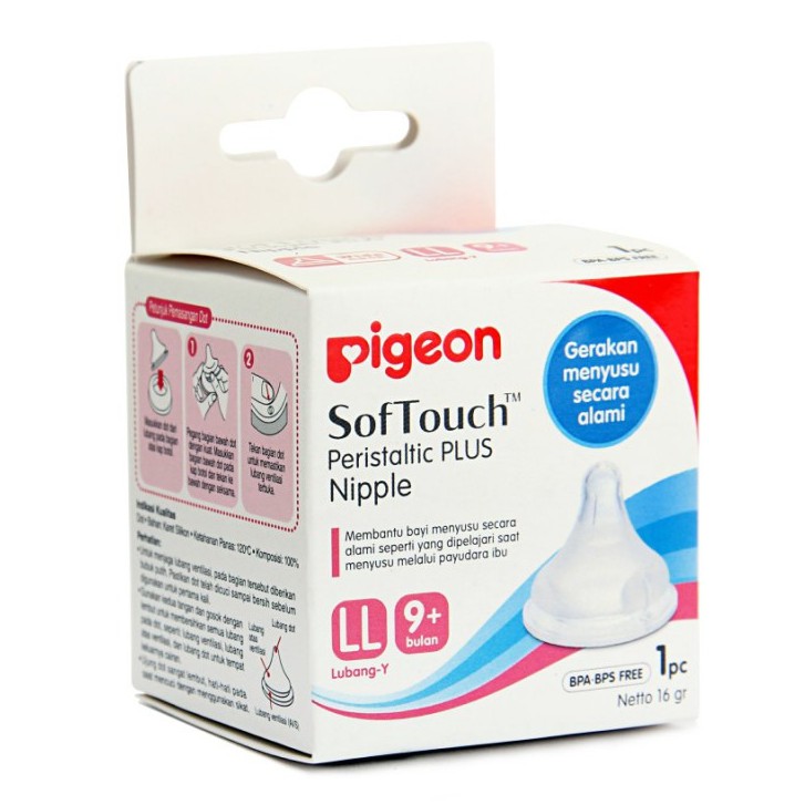 Pigeon SofTouch Peristaltic Plus Nipple Dot Wide Neck LL 1 Pcs 9+ Bulan