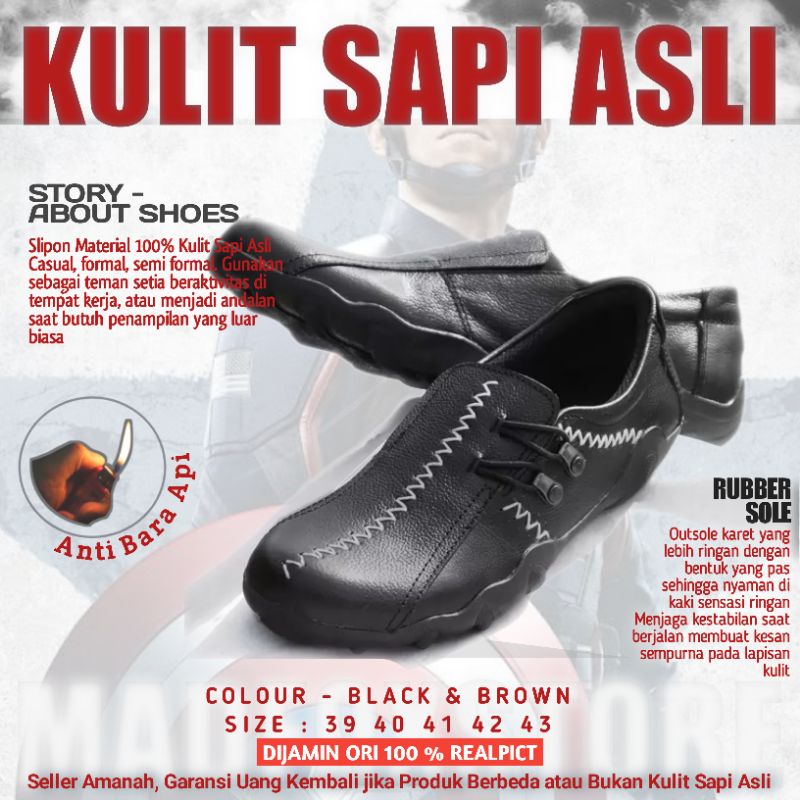 Sepatu Pria Slip On Mules Rajut Pansus Hitam Kulit Sapi Asli Spatu Selop Pantofel Cokelat Kasual For