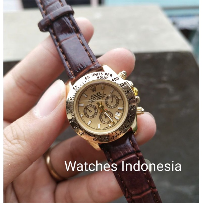 (cod) Jam Tangan Wanita / Cewek Rolex Daytona Tali Kulit Free Bok Rolex Original