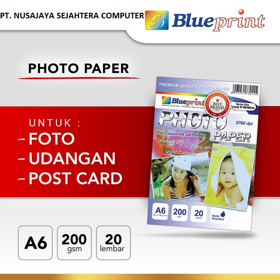 

Kertas Foto Glossy / Glossy Photo Paper BLUEPRINT A6 200 gsm