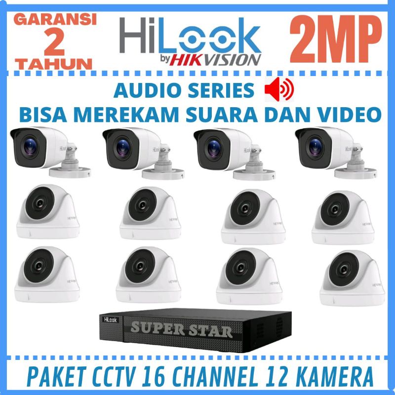 PAKET CCTV HILOOK 16 CHANNEL 12 KAMERA 2MP AUDIO SERIES BISA MEREKAM SUARA DAN VIDEO