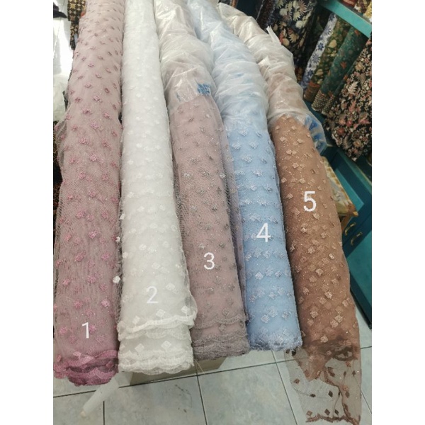 kain tile diamond dotty gliter/kain tile organza dotty kotak. premium. murah