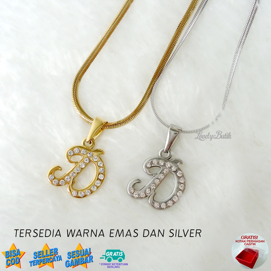 Lovelybutik - Kalung Inisial Huruf Titanium anti karat Kalung hurup Abjad Alphabet Ins D Klasik Bonus Kotak Perhiasan