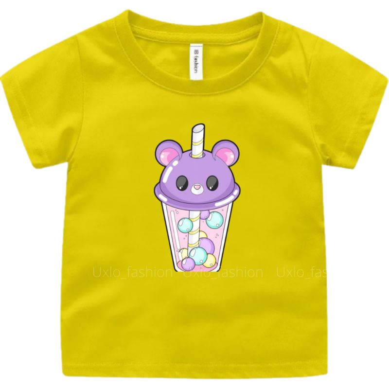 Baju Kaos Atasan Anak Perempuan Lengan Pendek Umur 2 sampai 9 Tahun Motif Boba Cute Uxlo Fashion