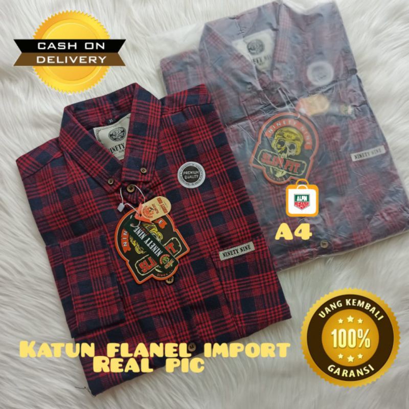 Kemeja Flanel Pria Ninety Nine Original Slim Fit A4