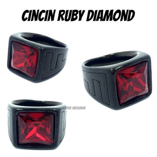 CINCIN PRIA BATU RUBY OCTAGON BLACK HITAM DOFF SPESIAL