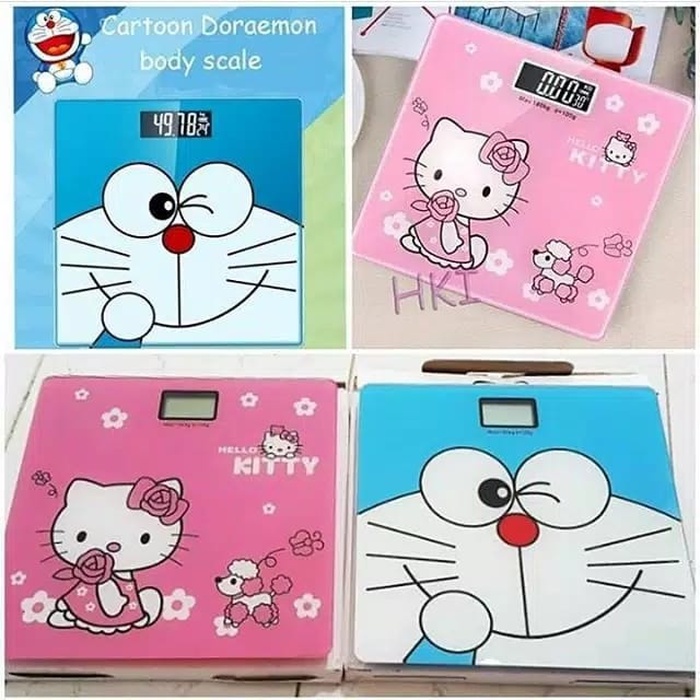 Timbangan Badan Digital 180KG Karakter Hello Kitty Doraemon Free Batre + Packing Buble &amp; Dus