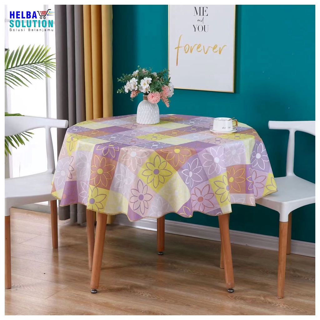 Taplak Meja Makan Ruang Tamu Bulat Anti Air Alas Meja Bundar Motif Elegan Kekinian Bahan Peva Table Cloth Waterproof