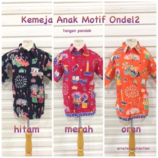  Kemeja  Ondel Ondel Anak KP03 Motif Betawi  Tangan Pendek 