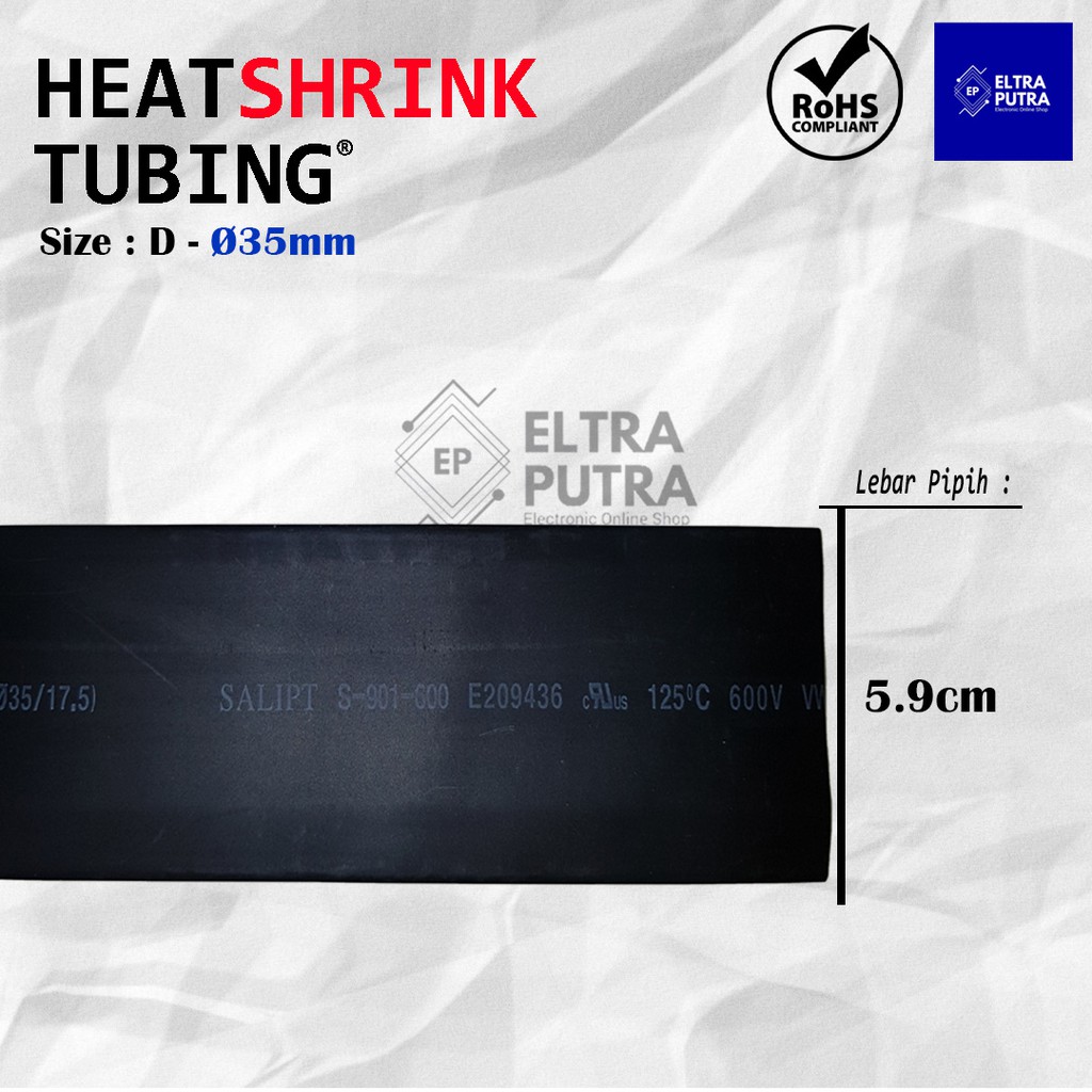 HEATSHRINK 35mm HITAM Ecer, Selongsong Selang Bakar (1 Meter)