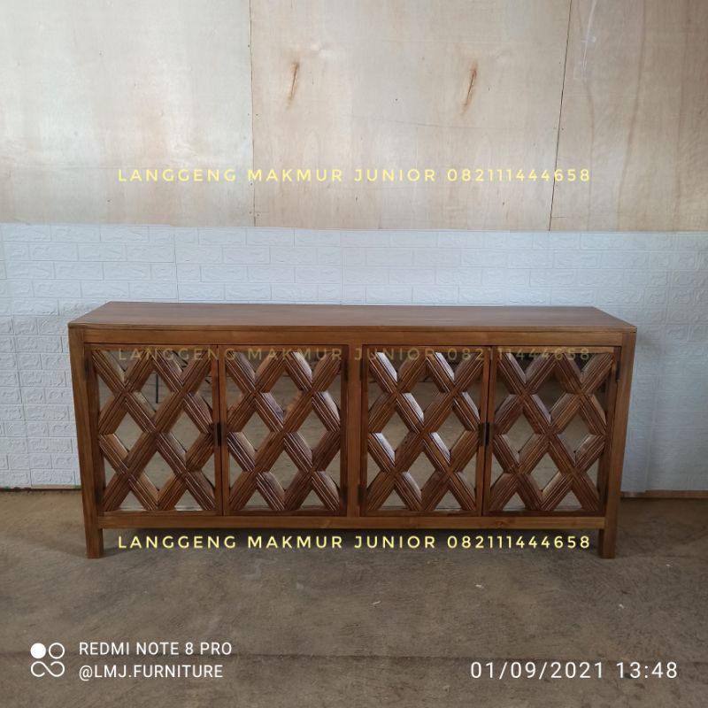 bufet credenza meja samping minimalis rustic antik 200cm jati jepara