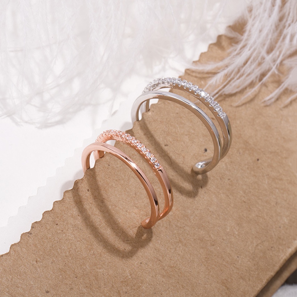 Hu Hu Hu Hu Hu Alat Bantu Pasang Kacamata♡ Cincin Wanita Model Terbuka Dua Lapis Aksen Berlian Imitasi Untuk Pernikahan