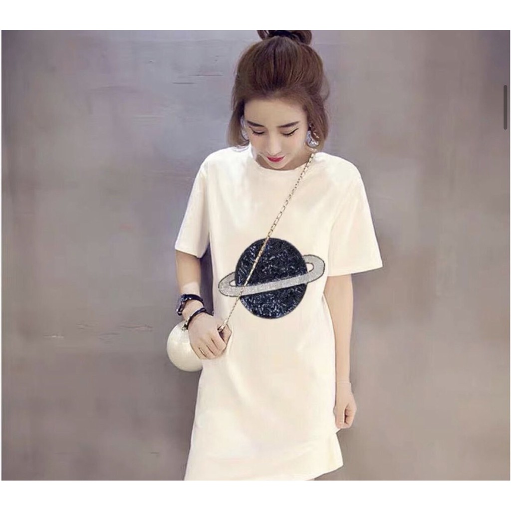 JT - 423004 BASIC DRESS COTTON COMBED 30S PLAIN KATUN MIDI POLOS CASUAL DRESS / MOTIF PLANET dress tshirt mini dress kasual