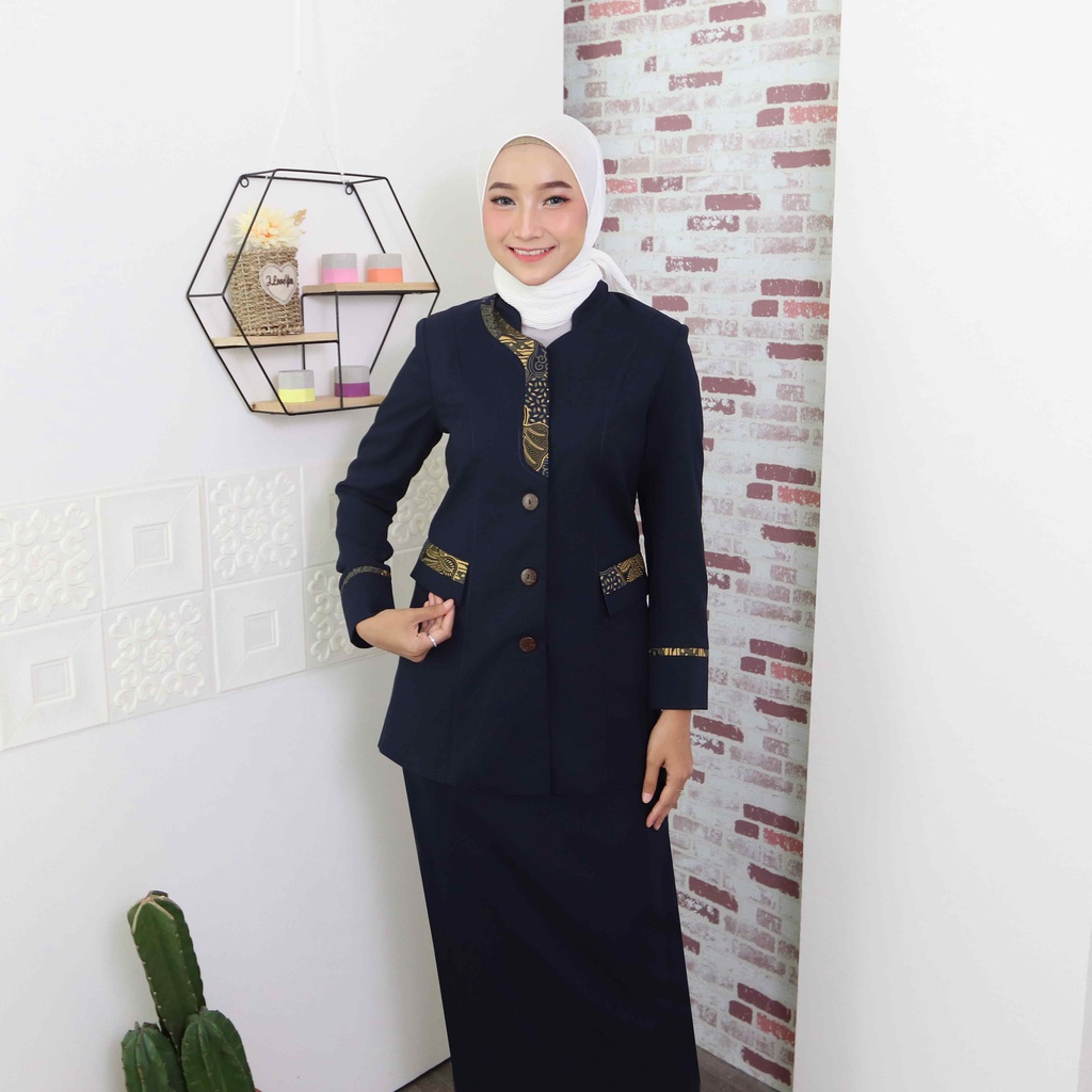 BLAZER WANITA B&amp;V  LYNELLE / Seragam PNS / Baju PDH PNS Wanita / Baju Dinas Pemda Wanita / Baju Khaki PNS Wanita / Seragam ASN Wanita / Baju Guru Wanita - 7011 NAVY / DONGKER