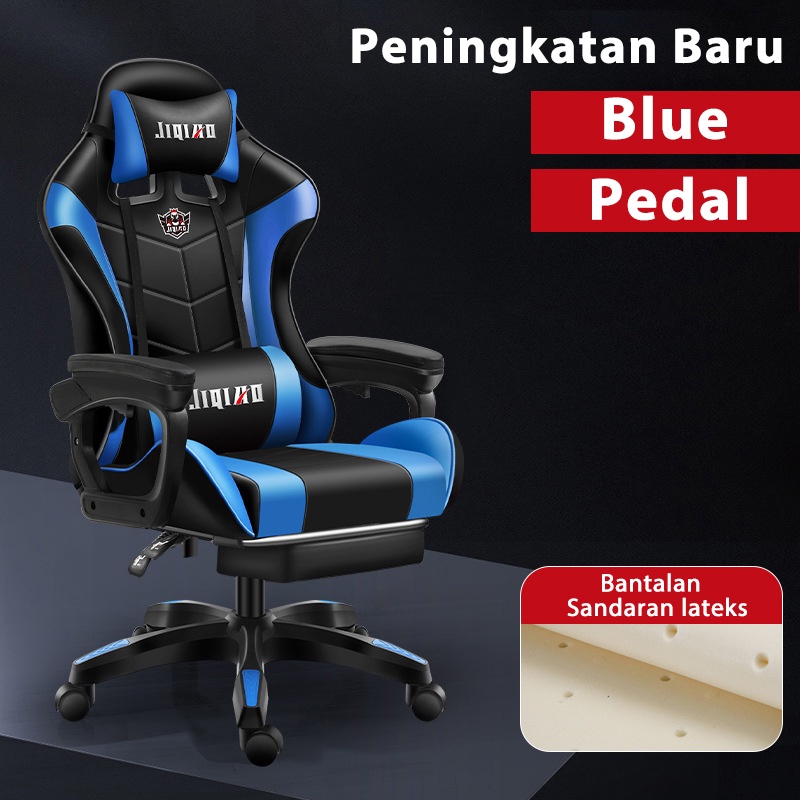 Earise Kursi Gaming Murah/Kursi kantor yang nyaman/Gaming Chair-Blue+Pedal